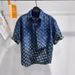 Men's Summer Fashion Loose Fit Gradient Rainbow Floral Denim Short Sleeve Shirt Trendy Casual Style For Men_mkmklike.com