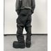 Men's Dark Wash Distressed Work Jeans High Street Style Multi Pocket Avant Garde Heavy Duty Dirty Style Artillery Shell Paratrooper_mkmklike.com