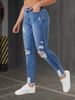 K New Elastic Perforated Slim Fit Women's Jeans Fashion Pants_mkmklike.com