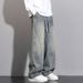 "Men's Loose Fit Straight Leg Jeans – Vintage Washed Distressed Denim Pants For Casual & Streetwear"_mkmklike.com