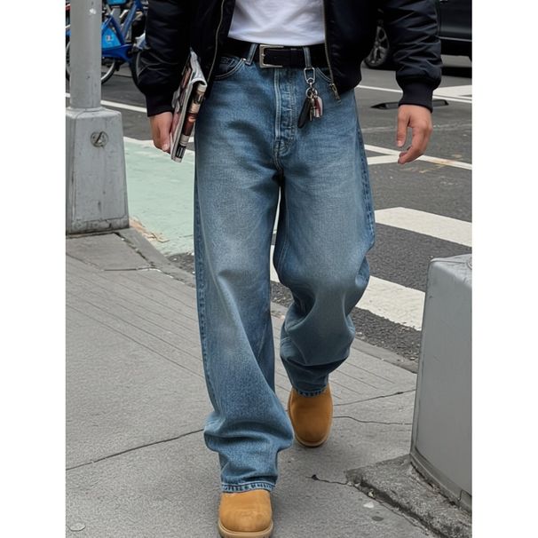 Men's Clothing Men's Loose Straight Leg Jeans European Style Minimalist Retro Color Washed Casual Trousers For Formal & Casual_mkmklike.com