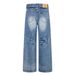 Men's High Street Trendy Ripped Washed Distressed Jeans Loose Fitting Casual Straight Leg Versatile Wide Leg Pants_mkmklike.com
