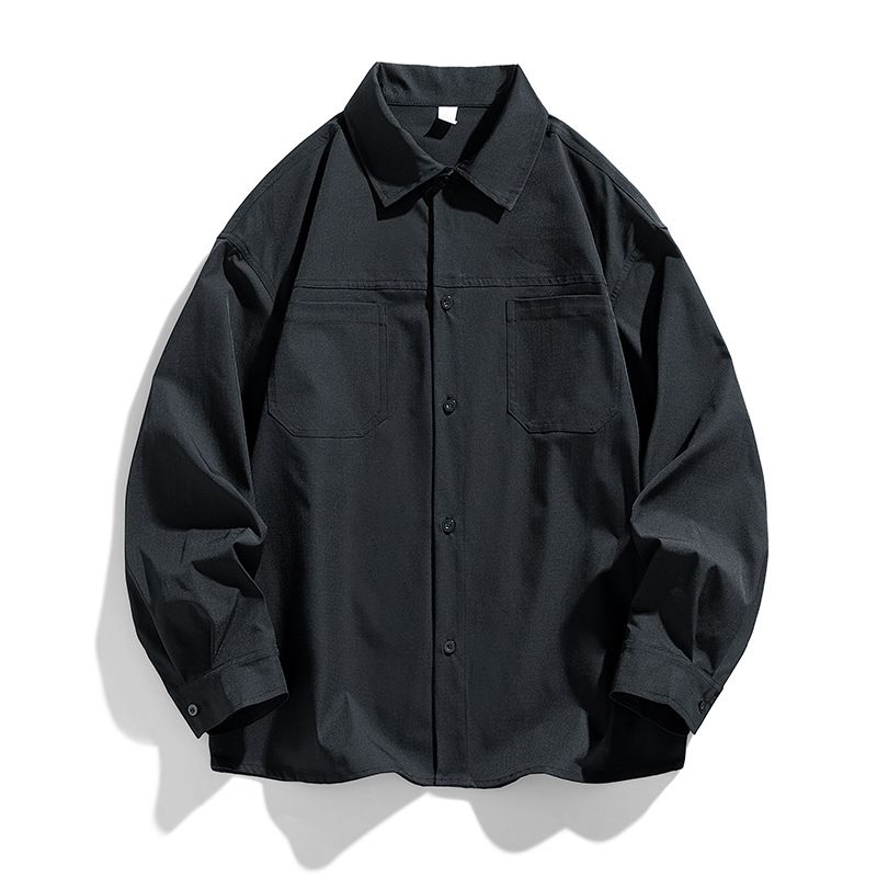 Men's By Dengjue 2026 Spring New Workwear Turn-down Collar Solid Color Retro Casual Loose Shirt Jacket_mkmklike.com