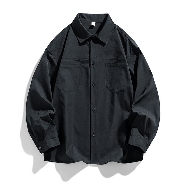 Men's By Dengjue 2026 Spring New Workwear Turn-down Collar Solid Color Retro Casual Loose Shirt Jacket_mkmklike.com