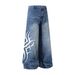 Men Women Washed Stylish Printed Jeans Trendy Retro Wide Leg Loose Straight Leg Pants High Street Cross Border 2025_mkmklike.com