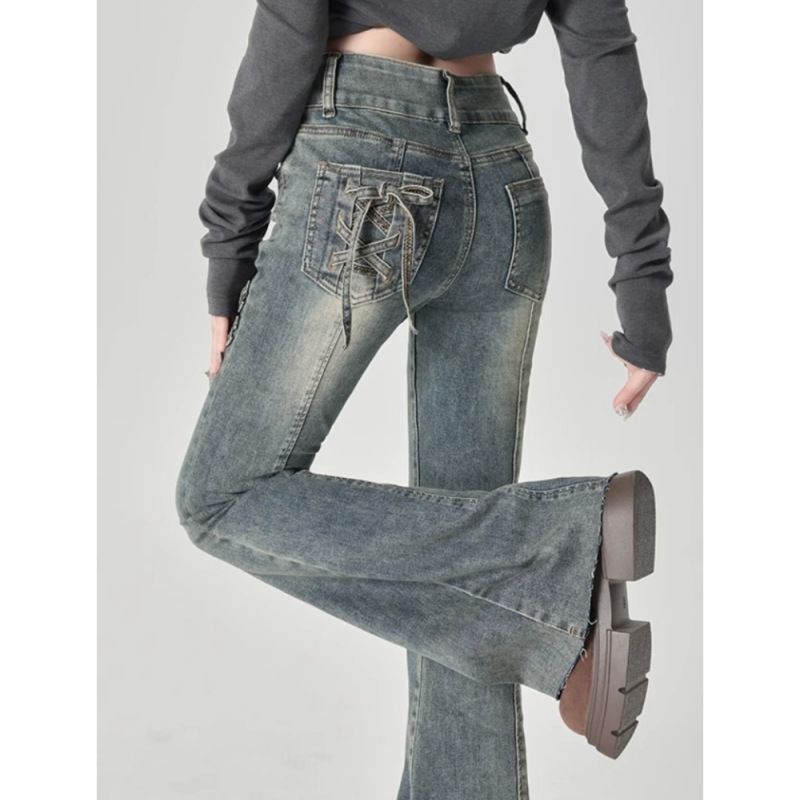 High-waisted And Slightly Pulled Jeans For Women's 2026 Summer Trend Versatile Bow Design Sense Slim-fitting And Thin Flared Trousers_mkmklike.com
