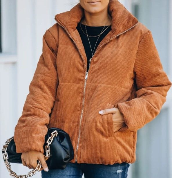 Women's Clothing long casual light and large version corduroy cotton jacket_mkmklike.com