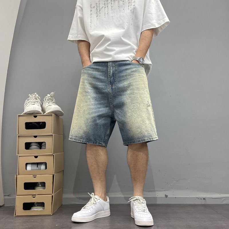 Rose Embroidered Distressed Denim Shorts – Vintage Washed Streetwear Short Pants (Summer Unisex, Anti-Fit Wide Leg, American High Fashion Aesthetic)_mkmklike.com