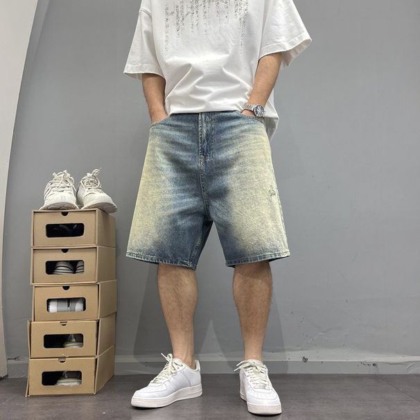 Rose Embroidered Distressed Denim Shorts – Vintage Washed Streetwear Short Pants (Summer Unisex, Anti-Fit Wide Leg, American High Fashion Aesthetic)_mkmklike.com