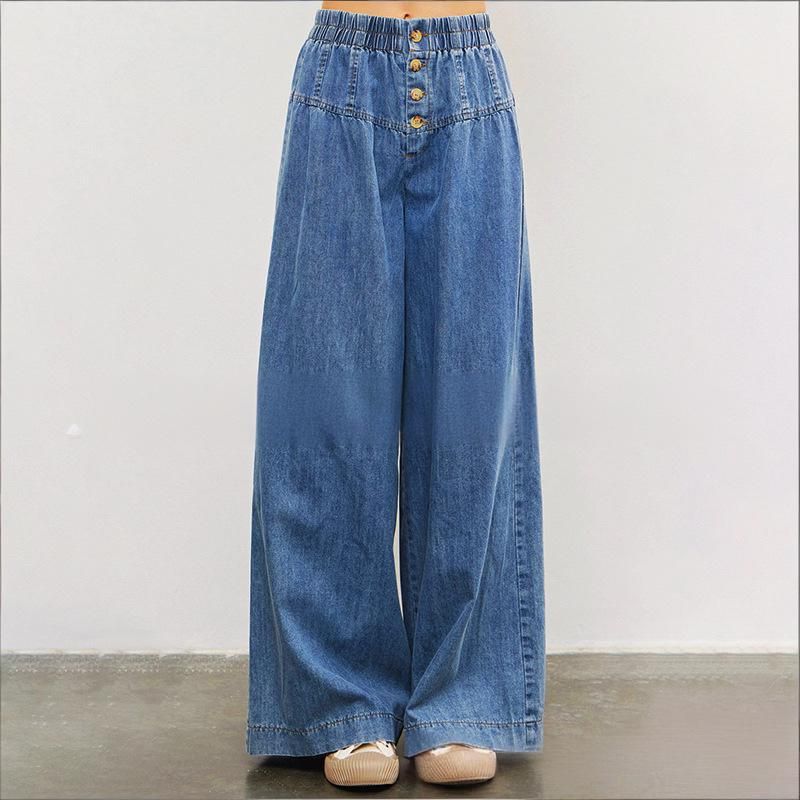 Vintage Relaxed Fit Wide Leg Jeans For Women - Stretchy Waist Flowy Denim Pants (Retro Blue) | Boho Chic & Comfortable_mkmklike.com
