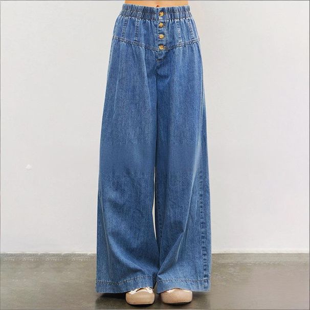 Vintage Relaxed Fit Wide Leg Jeans For Women - Stretchy Waist Flowy Denim Pants (Retro Blue) | Boho Chic & Comfortable_mkmklike.com