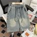 Men's Starry Sky Pattern Washed Denim Shorts Summer Thin Loose American Retro Style Trendy And Cool Five Point Shorts_mkmklike.com