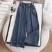 Women's Clothing Pullover Denim Shirt Straight Drape Wide Leg Pants Suit_mkmklike.com