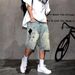 Men's Retro High Waist Denim Shorts Embroidered Distressed Straight Leg Loose Fit Casual Summer Trendy Five-Point Pants_mkmklike.com