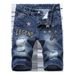 Laike Men's Rhinestone Denim Shorts Summer Style Trendy Star Washed Casual Five Point Pants_mkmklike.com
