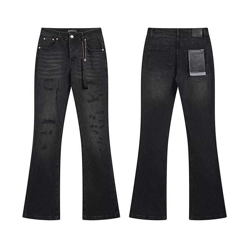 Unisex High-Waist Flared Jeans, Matte Black With Asymmetric Frayed Details, Y2K Summer Streetwear_mkmklike.com