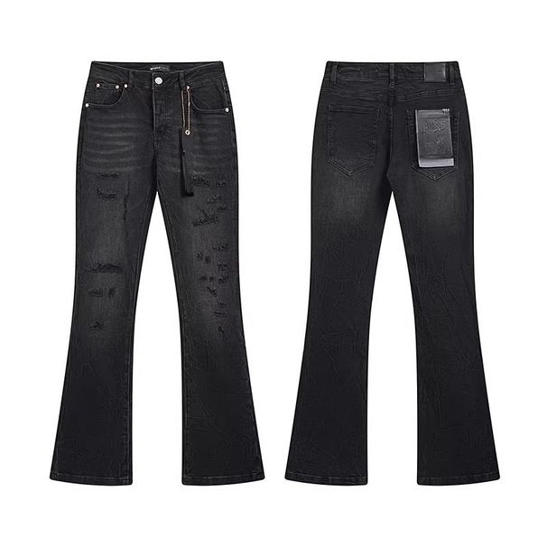 Unisex High-Waist Flared Jeans, Matte Black With Asymmetric Frayed Details, Y2K Summer Streetwear_mkmklike.com