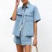 K European And American Retro Casual Loose Pocket Short-sleeved Shirt Shorts Denim Two-piece Set_mkmklike.com