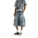 Men's Trendy Ripped Denim Shorts Loose Fit Versatile Large Pockets Straight Leg Summer Casual Cargo Shorts_mkmklike.com