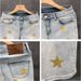 Men's Star-Print Denim Shorts Vintage American Style Distressed Casual Summer Light Blue Wash 5 Inch Size 28 to 36_mkmklike.com