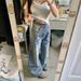 Summer American Retro Washed Blue Distressed Curved Knife Jeans Women's Loose Fit Slimming Straight Leg Wide Leg Floor Length Pants_mkmklike.com