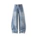 American-style Deconstructed Vintage Washed Bamboo-pattern Jeans For Men, Spring Trendy Brand, Loose Fit, Versatile_mkmklike.com