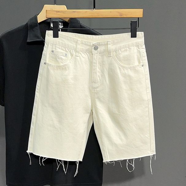 Men's Summer Short Jeans Mid Waist Five Point Pants Versatile Korean Style Raw Edge Denim Shorts For Youth Popular Thin Fit_mkmklike.com