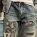 Men's High-End Trendy Distressed Patch Harem Pants Loose Straight Leg Jeans Cool Stylish Tapered Dad Pants_mkmklike.com