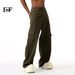 EF JEANS | 2024 New Vintage Simple Large Pocket Colored Semi-elastic Waist Overalls Army Green Jeans_mkmklike.com