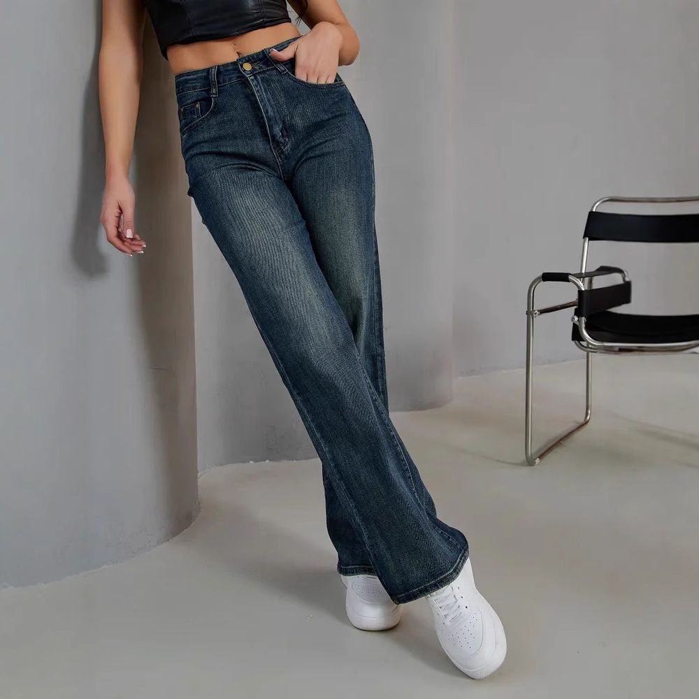 Women's Premium Gray Relaxed Jeans | Mid-Rise Straight Leg | Vintage Washed Denim | Comfortable Loose Fit | Office & Casual Wear_mkmklike.com
