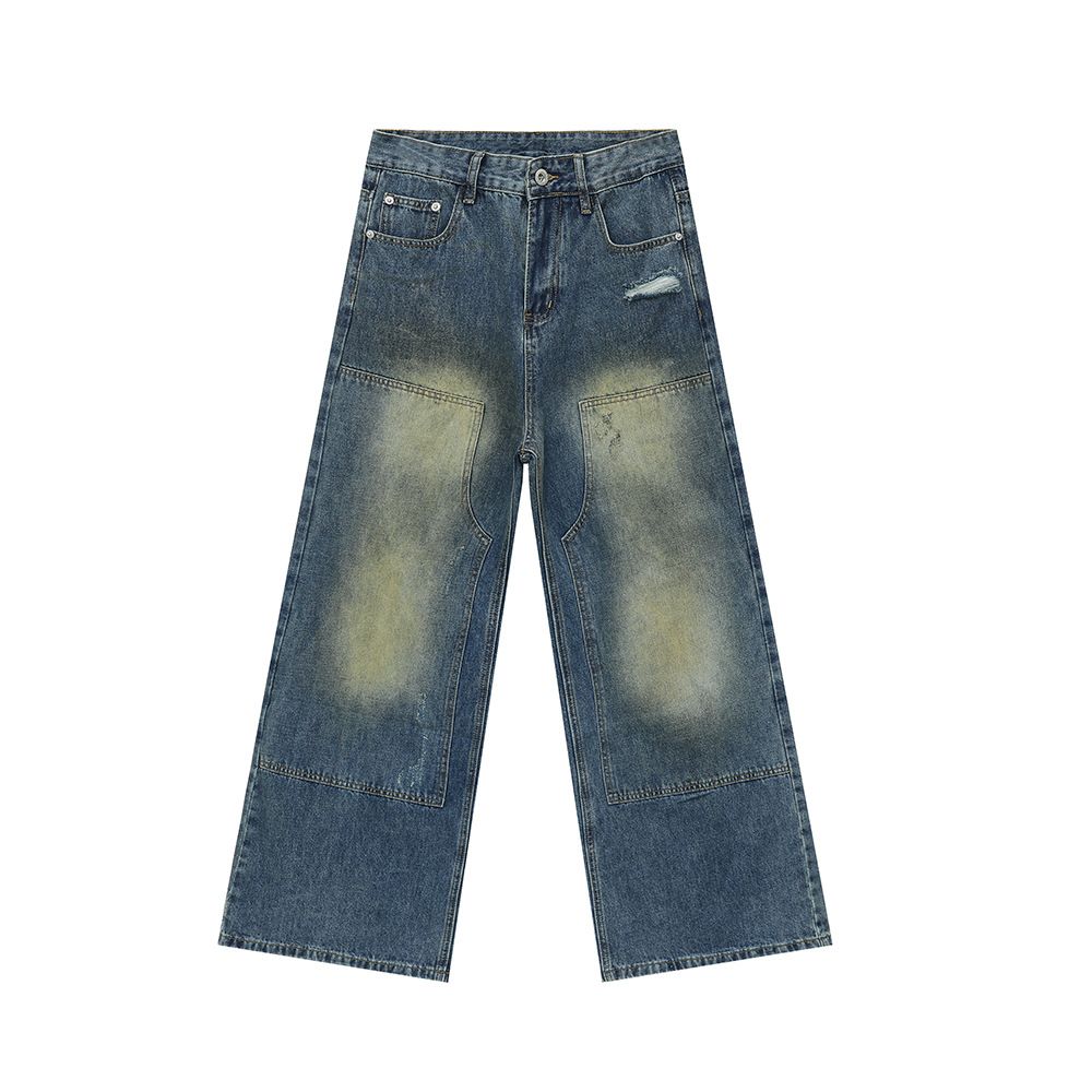 Men's Clothing American Personality Fashionable Retro Street Splicing Holes Old Design Jeans Tide_mkmklike.com