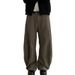 Washed Brown Jeans Men's Trendy Silhouette Casual Versatile Wide Leg Loose Curved Pants_mkmklike.com