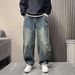 Men's Casual Wide Leg Jeans Loose Straight Fit Curved Trendy American Style Spring Summer New_mkmklike.com