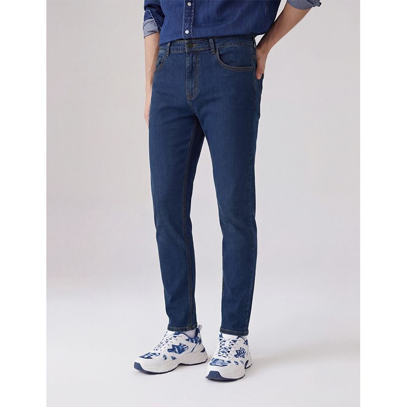 Classic Men's Blue Stretch Skinny Jeans Mid Waist Tight Fit Washed Pencil Pants Casual Cotton Trousers For Spring Autumn_mkmklike.com