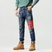Men's Distressed Patchwork Embroidered Slim Fit Jeans - High Street Fashion Straight Leg Denim Pants For Casual Wear_mkmklike.com