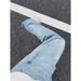 Men’s Blue Lightning Wash Jeans – Slim Fit Bootcut Pants With Straight-Leg Styling (Blue/Black, Sizes S-3XL)_mkmklike.com
