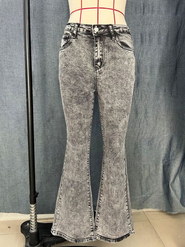 K Low Waisted Flared Slim Fit Pants For Women, Jeans Look Slim And Grey_mkmklike.com