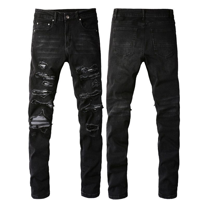 Men's Clothing Ripped Patch Jeans High Street Fashion Elastic Slim Fit Pants_mkmklike.com