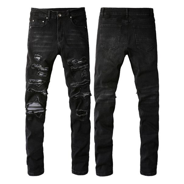 Men's Clothing Ripped Patch Jeans High Street Fashion Elastic Slim Fit Pants_mkmklike.com
