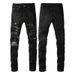 Men's Clothing Ripped Patch Jeans High Street Fashion Elastic Slim Fit Pants_mkmklike.com