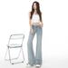 Women's Dark Blue Colorfast Low Rise Flared Jeans Autumn/Winter Style Regular Fit English Fashion Solid Polyester Denim_mkmklike.com