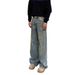Men's Retro Washed Distressed Straight Leg Jeans Loose Fitting Trendy Casual Style_mkmklike.com