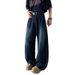 Men's Wide Leg Jeans Retro Embroidered Deconstructed High Street Style Loose Trousers Youthful Draped Design_mkmklike.com