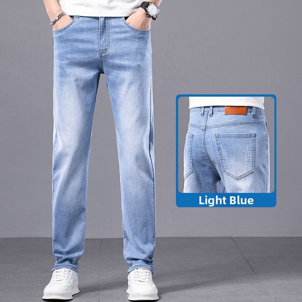 Men's Slim Fit Straight Leg Jeans Summer Casual Long Pants Korean Style 2024 New Sports Fashion_mkmklike.com
