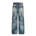 Washed Distressed White Denim Straight-Leg Pants Men's Street Style Punk Frayed Vintage Loose Wide-Leg Trousers_mkmklike.com