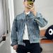 Street Denim Jacket With Washed Loose Design, Cool And Rugged Motorcycle Jacket_mkmklike.com