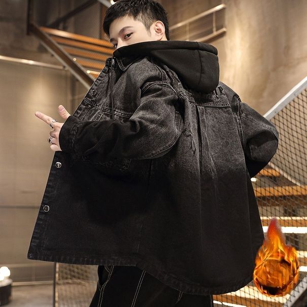 Men's Fleece Thickened Jacket Autumn And Winter Teen Handsome Student Warm Cotton Coat Denim Winter Coat_mkmklike.com