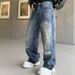 Vintage Distressed Men's Relaxed Fit Wide Leg Jeans | High Street Style | Handmade Ripped Details | Comfortable Cotton Denim_mkmklike.com