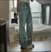 Women's Clothing Washed Floral Embroidery Design Washed Blue Jeans High Waist Slim Loose Straight Floor Length Trousers_mkmklike.com
