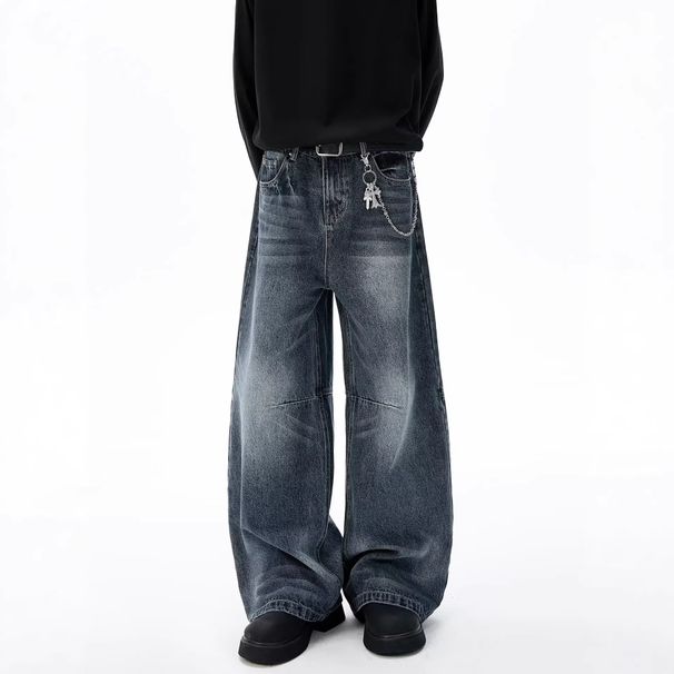 Men's Clothing Men's American Retro Washed Distressed Jeans Loose Casual Street Style Floor Length Trendy Trousers Menswear_mkmklike.com